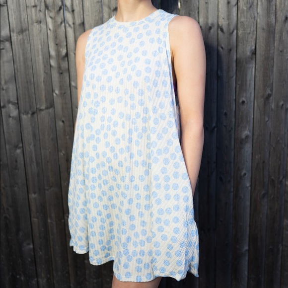 Red Lolly Blue Polka Dot Swing Dress - Picture 4 of 5